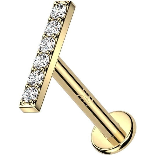 Oro 14kt Barra Circonita Rosca interna Labret