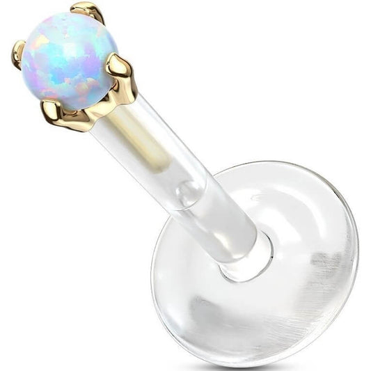 Złoto 585 labret okrągły opal push-in