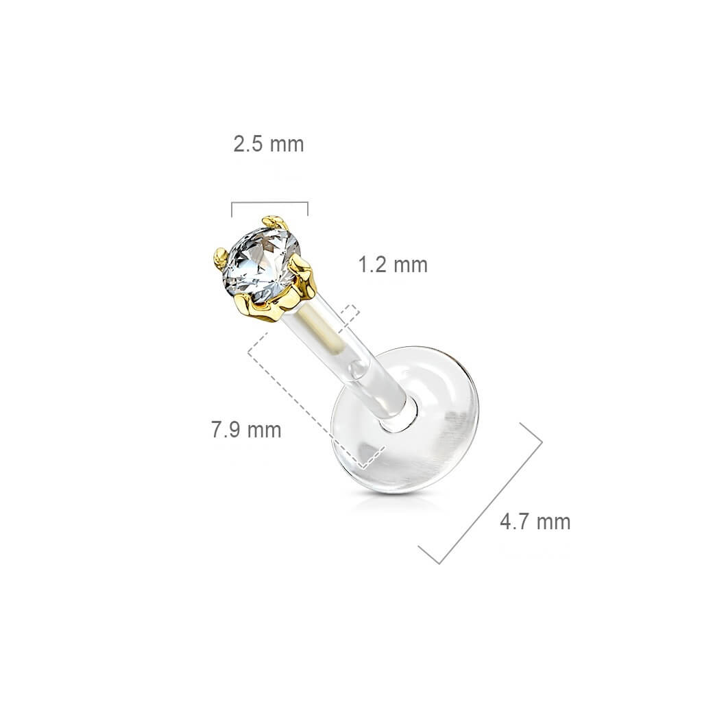 Or 14kt Labret Zircone Enfoncer