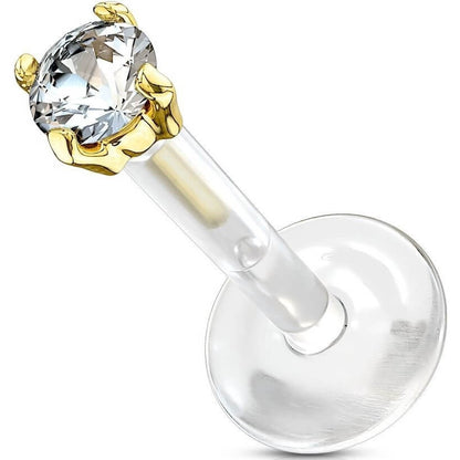 Or 14kt Labret Zircone Enfoncer