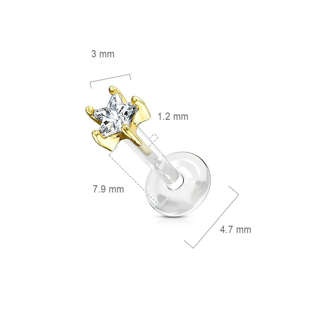 Solid Gold 14 Carat Labret Flower Zirconia Push-In