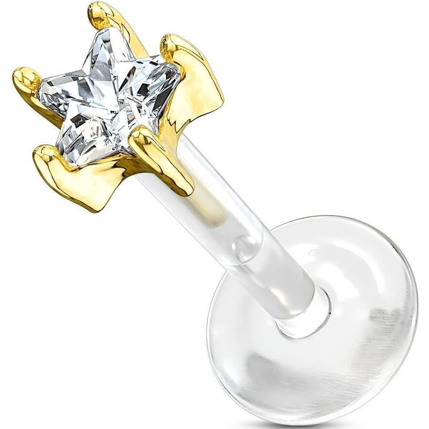 14 Karat Gold Labret Blume Zirkonia Gelbgold Weißgold Push-In