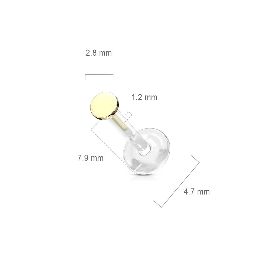 Solid Gold 14 Carat Labret Round Flat Push-In