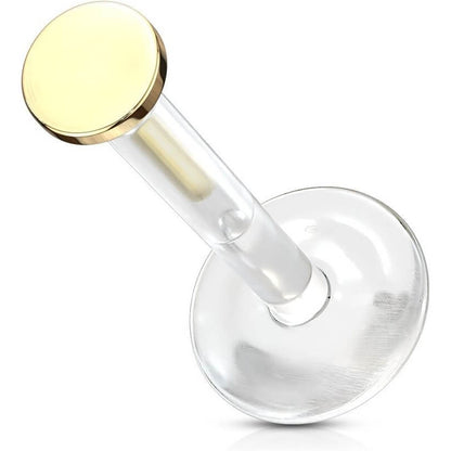 Solid Gold 14 Carat Labret Round Flat Push-In