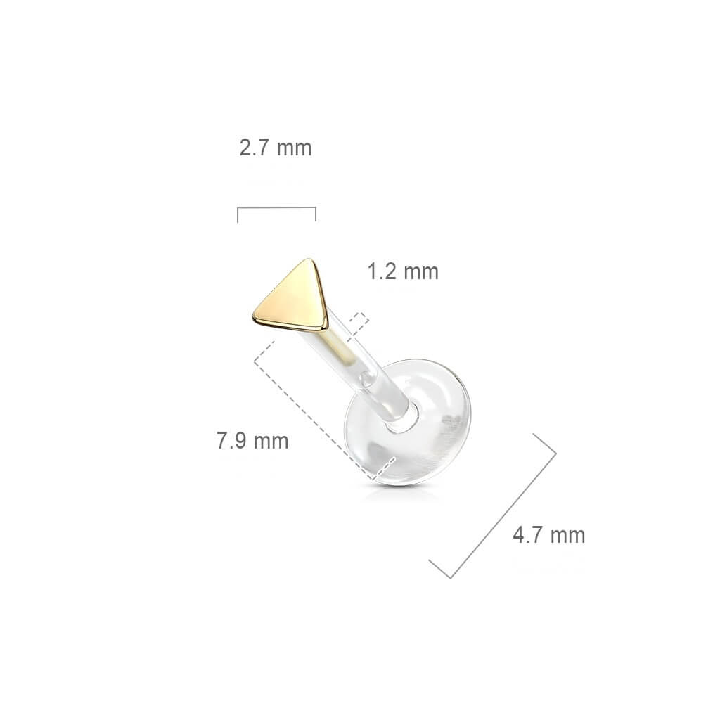 Solid Gold 14 Carat Labret Triangle Flat Push-In