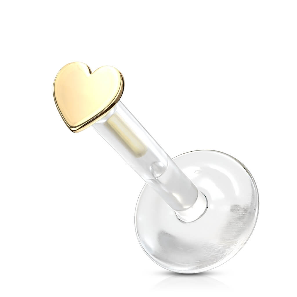 Solid Gold 14 Carat Labret Heart Flat Push-In