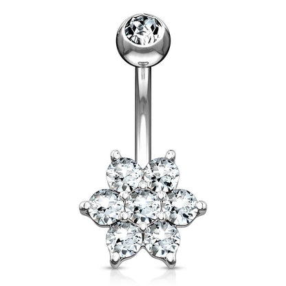 Or 14kt Piercing Nombril Fleur Zircone