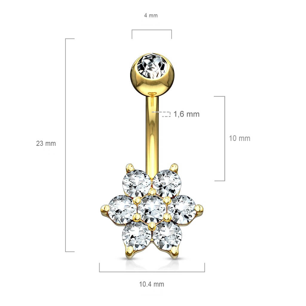 14 Karat Gold Bauchnabelpiercing Blume Zirkonia Gelbgold Weißgold