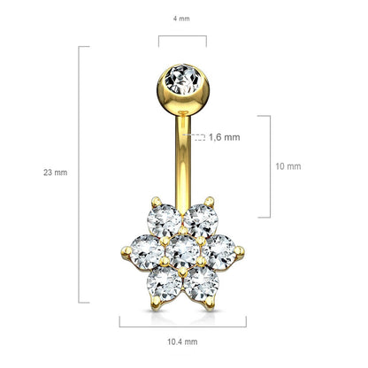 14 Karat Gold Bauchnabelpiercing Blume Zirkonia Gelbgold Weißgold