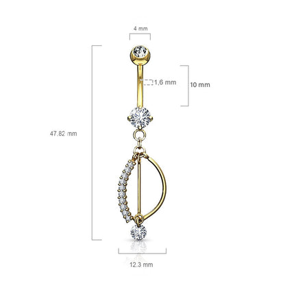 Or 14kt Piercing Nombril Pendentif Zircone