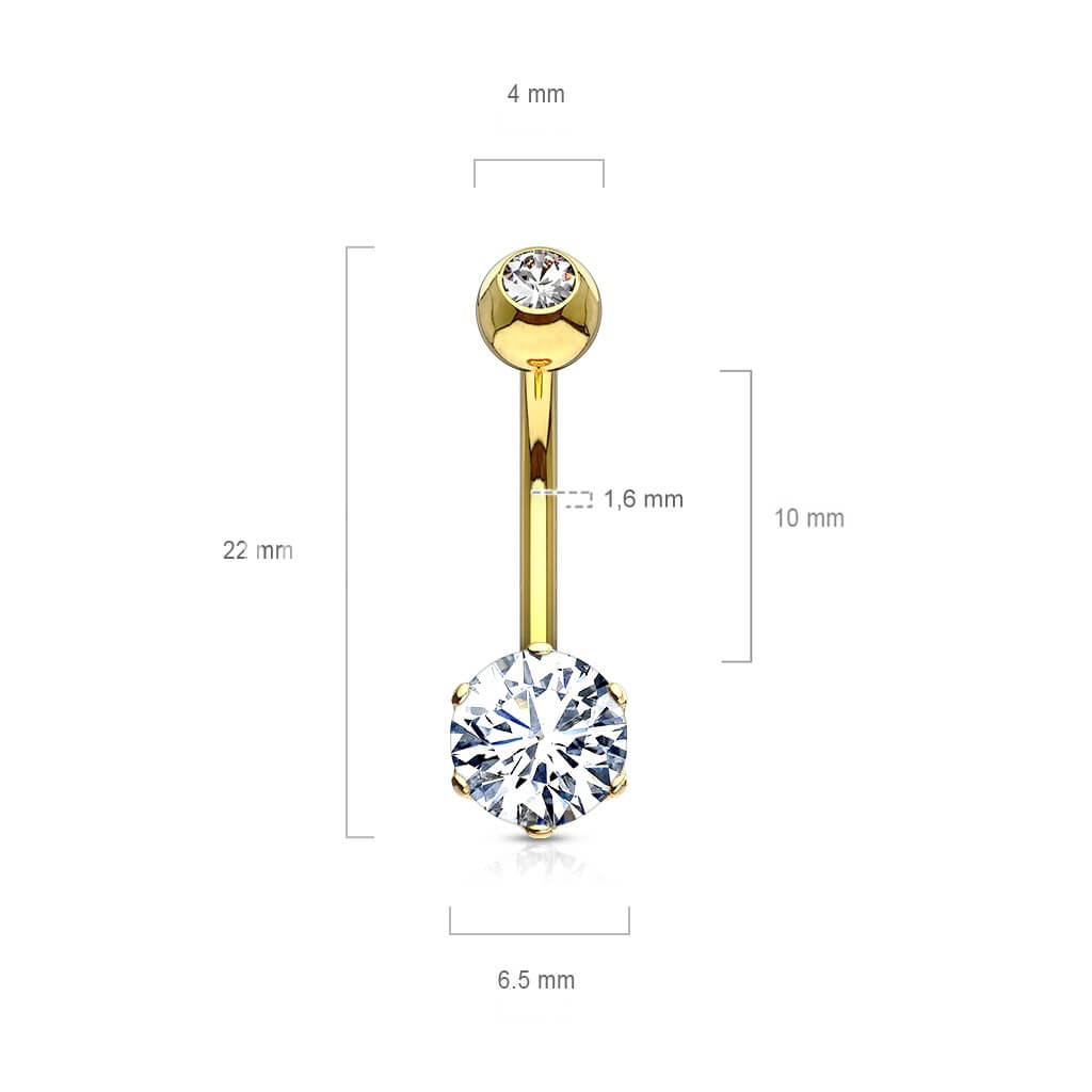 Oro 14 kt Piercing Ombelico Zircone rotondo