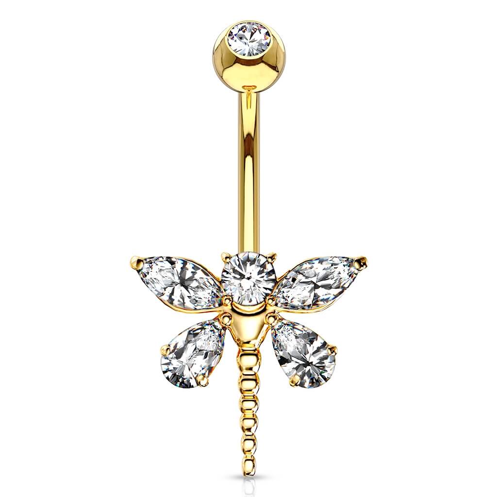 14 Karat Gold Bauchnabelpiercing Libelle Zirkonia Gelbgold Weißgold