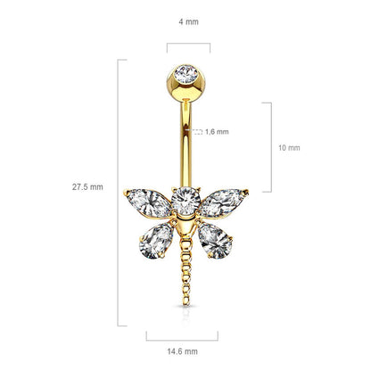 14 Karat Gold Bauchnabelpiercing Libelle Zirkonia Gelbgold Weißgold