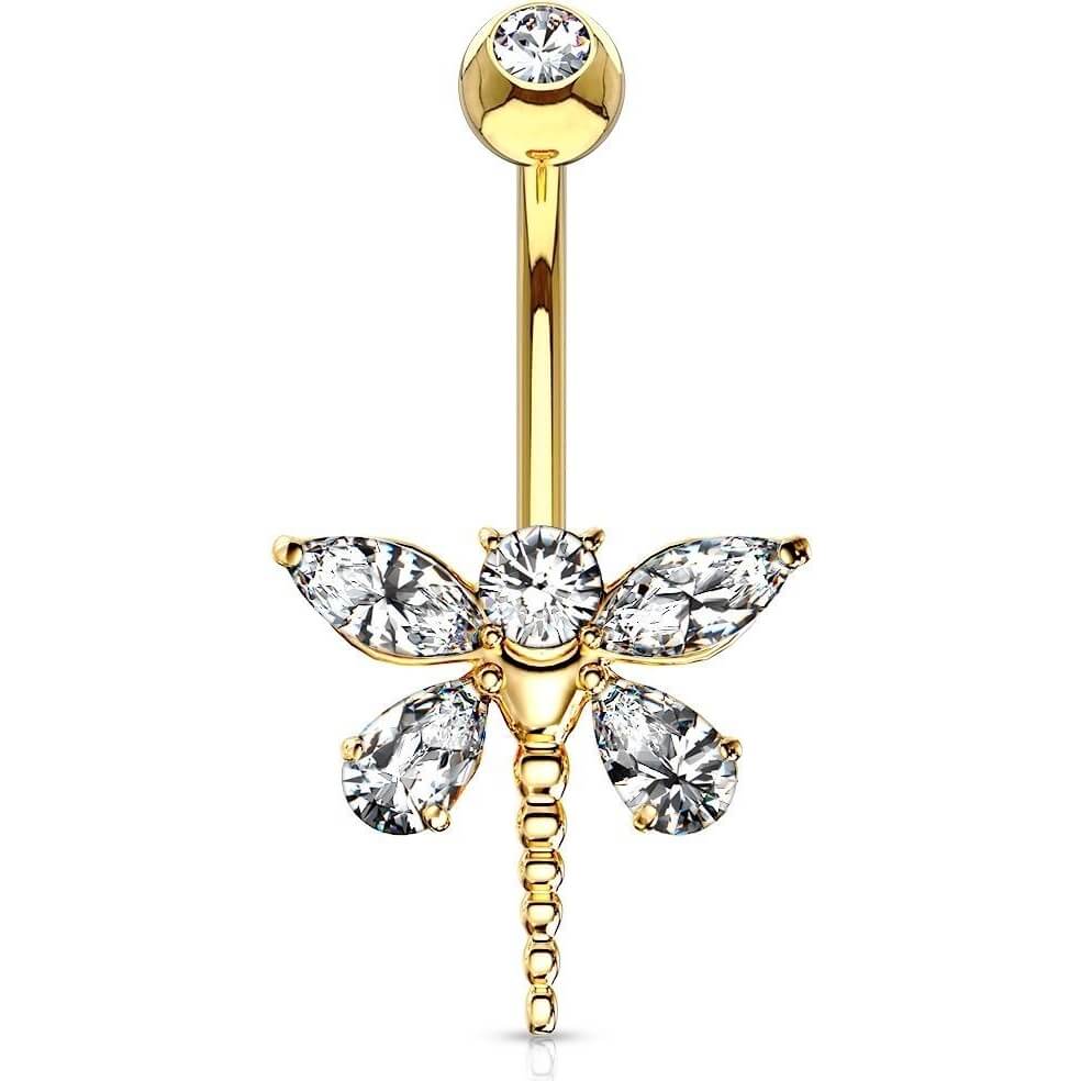 14 Karat Gold Bauchnabelpiercing Libelle Zirkonia Gelbgold Weißgold