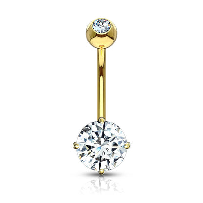 Solid Gold 14 Carat Belly Button Piercing Round Zirconia