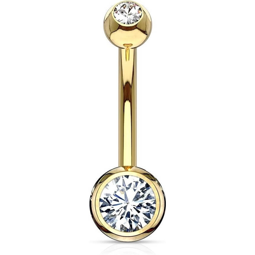 Solid Gold 14 Carat Belly Button Piercing Round Zirconia