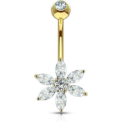 Solid Gold 14 Carat Belly Button Piercing Flower Zirconia