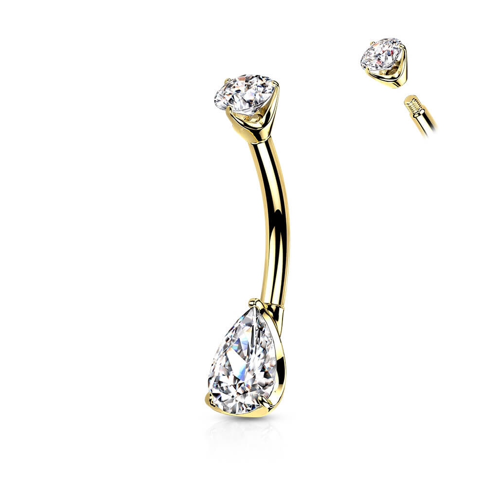 Solid Gold 14 Carat Belly Button Piercing Drop Zirconia