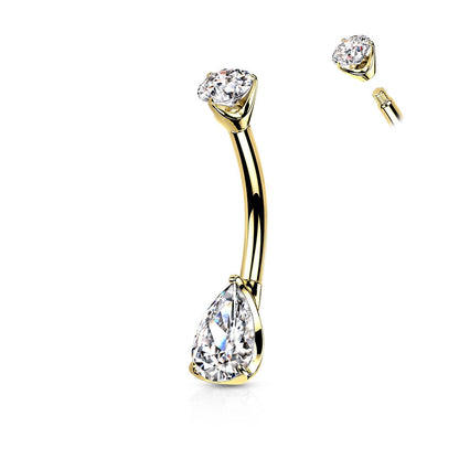 Solid Gold 14 Carat Belly Button Piercing Drop Zirconia