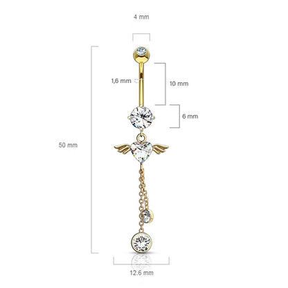 Or 14kt Piercing Nombril Pendentif Ailes d´Ange Zircone