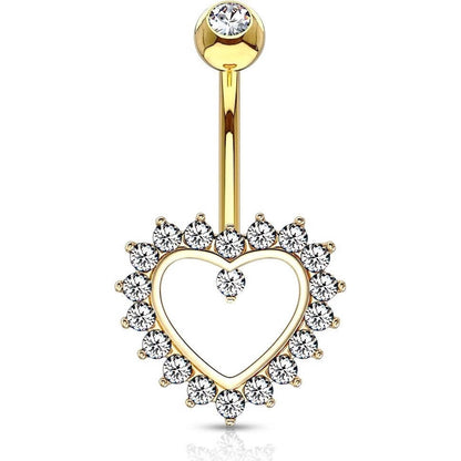 Solid Gold 14 Carat Belly Button Piercing Heart Zirconia