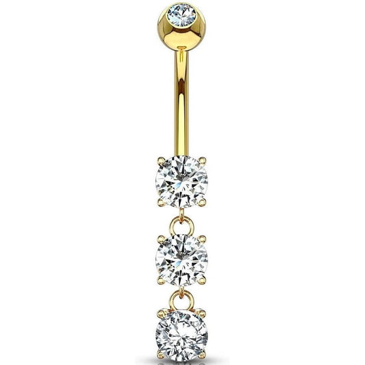 Oro 14kt Piercing ombligo Colgante de 3 Circonitas