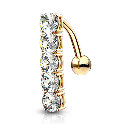 Oro 14kt Piercing ombligo Barra Circonita