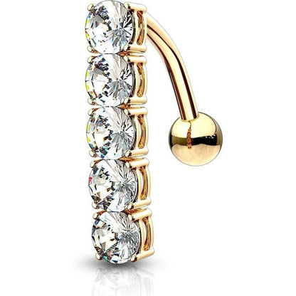 Oro 14 kt Piercing Ombelico Barra Topdown con Zirconi