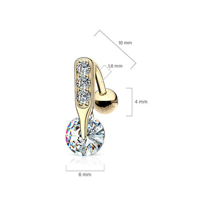 Oro 14 kt Piercing Ombelico Zircone Top Down