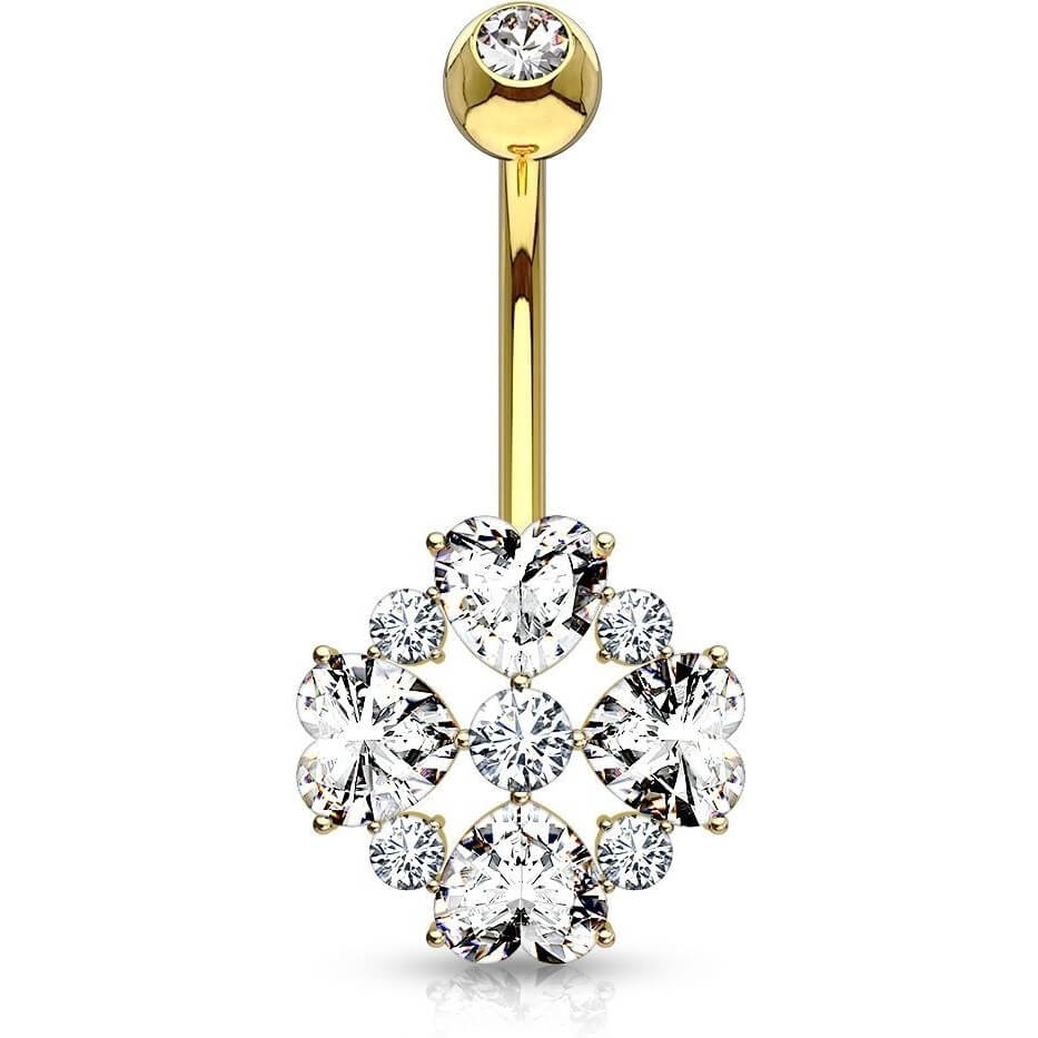 Solid Gold 14 Carat Belly Button Piercing Flower Zirconia