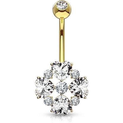 Solid Gold 14 Carat Belly Button Piercing Flower Zirconia