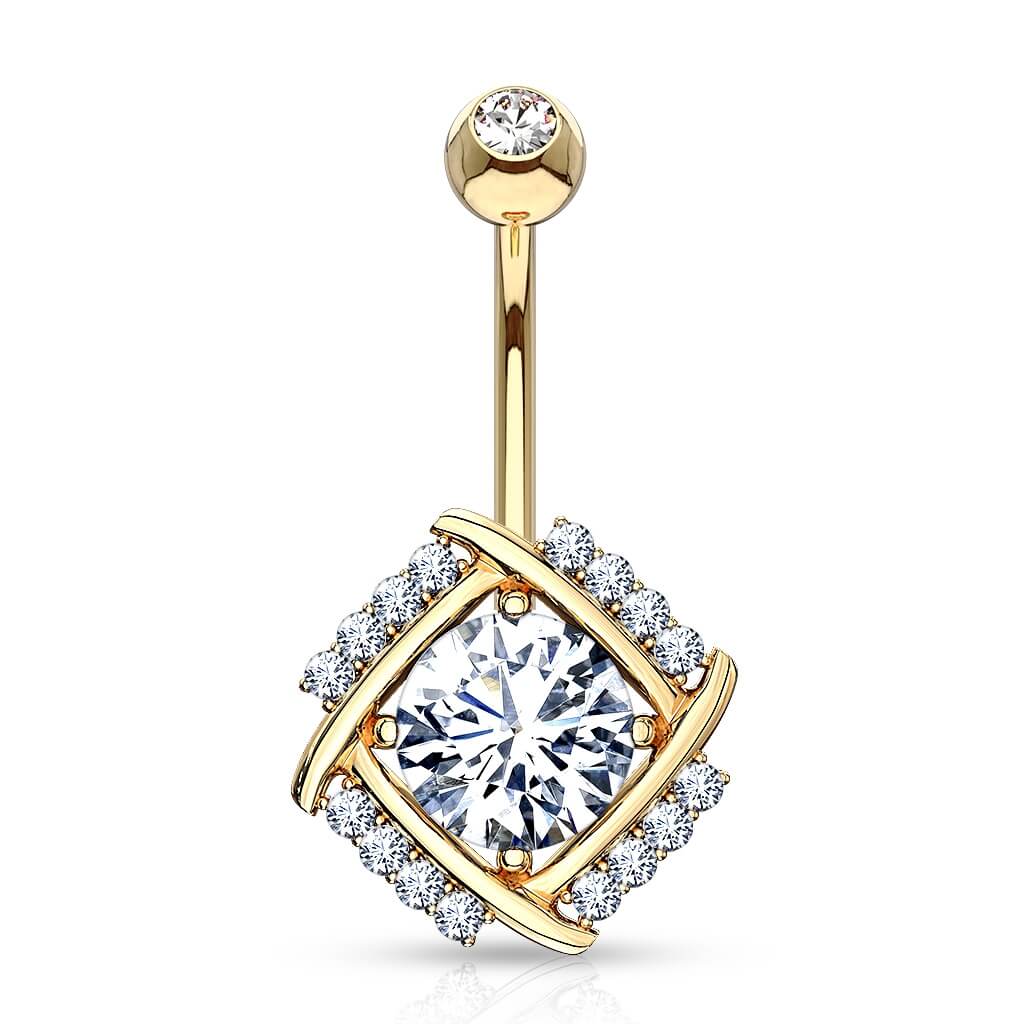 14 Karat Gold Bauchnabelpiercing Windmühle Zirkonia Gelbgold Weißgold