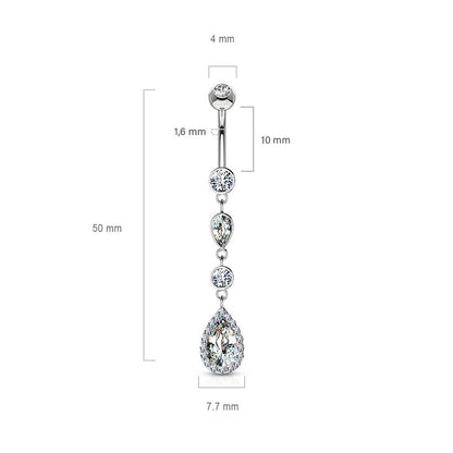 Or 14kt Piercing Nombril Pendentif Goutte Zircone