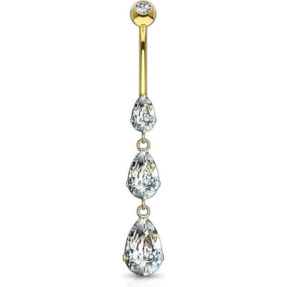 Oro 14kt Piercing ombligo Gota Colgante de Circonita