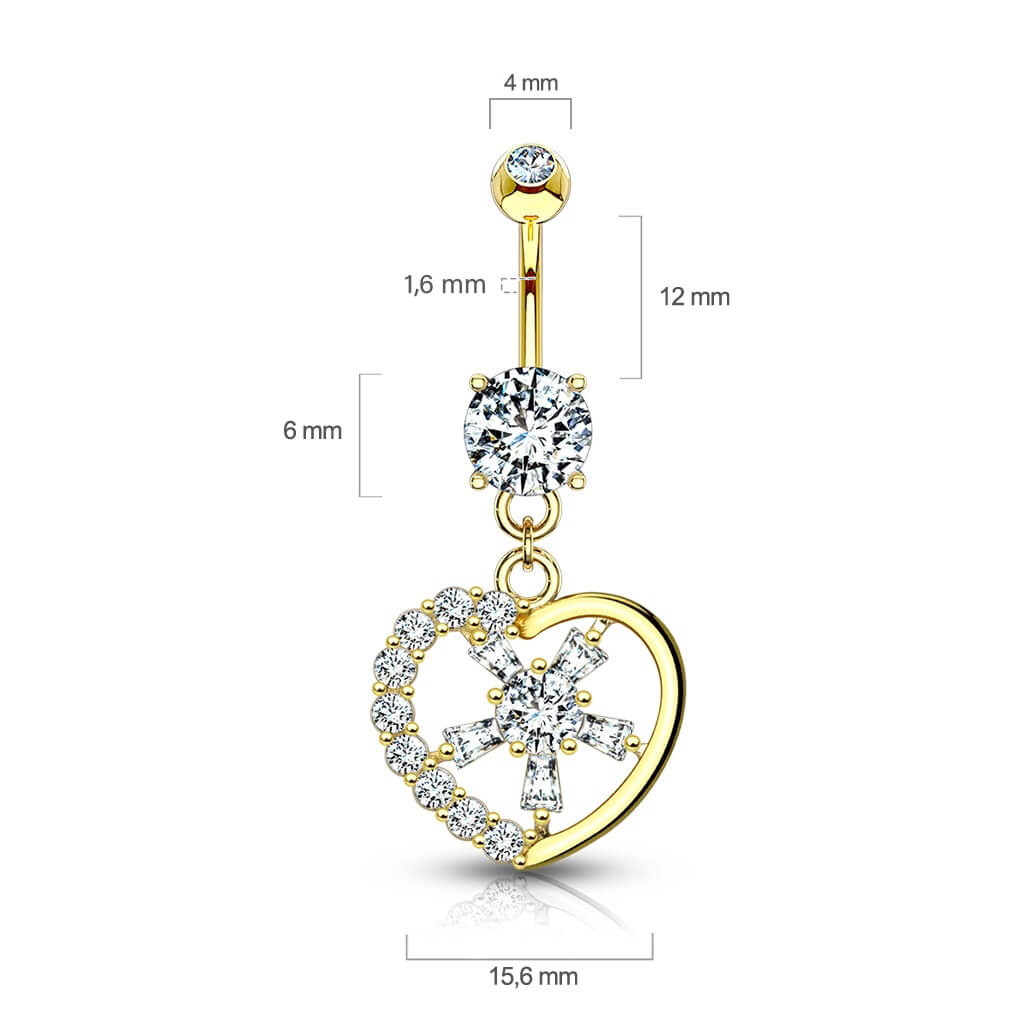 Oro 14kt Piercing ombligo Corazón colgante Circonita