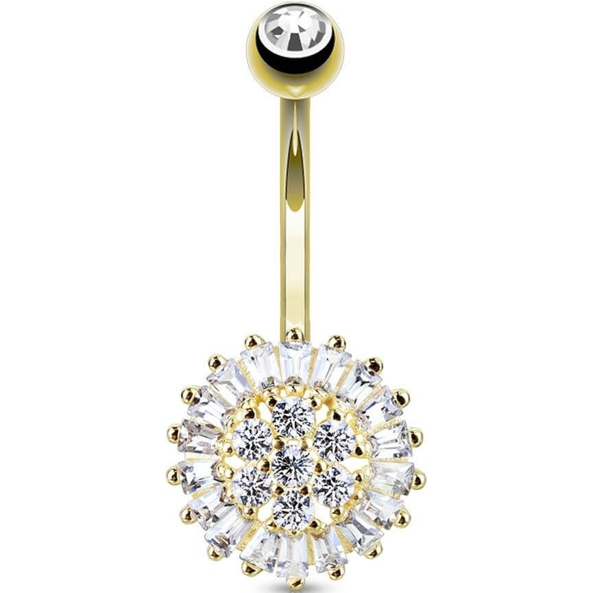 Solid Gold 14 Carat Belly Button Piercing Flower Zirconia