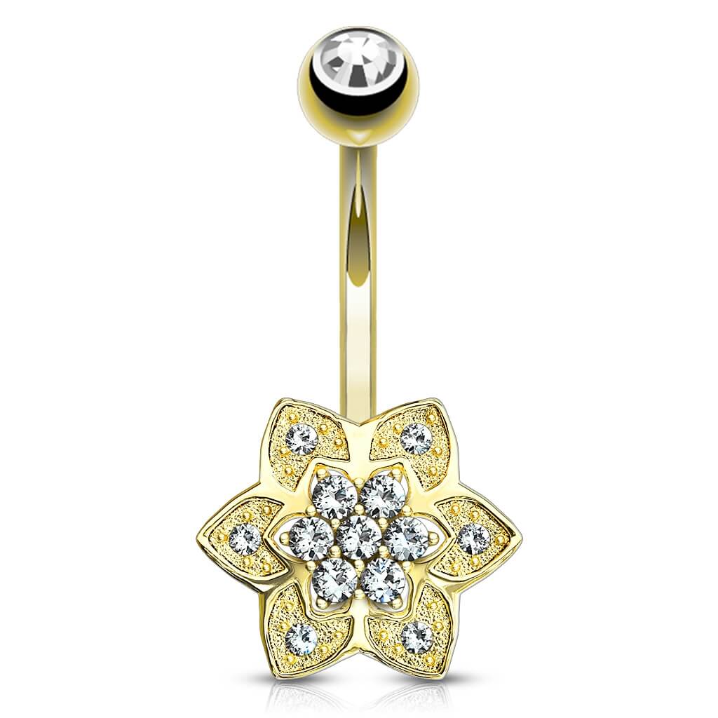 Oro 14kt Piercing ombligo Circonita flor