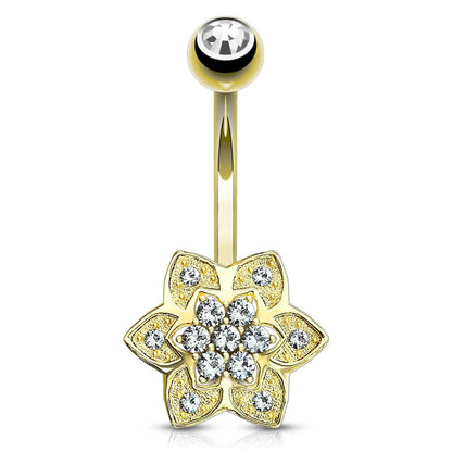 Or 14kt Piercing Nombril Fleur Zircone