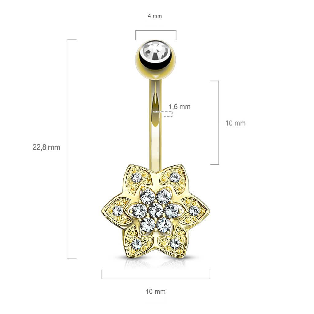 Oro 14kt Piercing ombligo Circonita flor