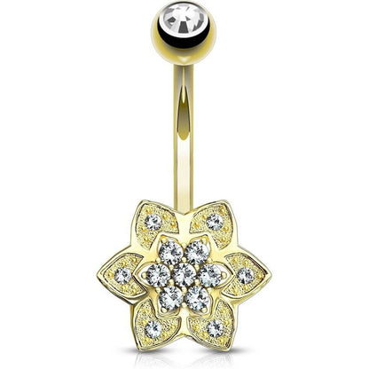 Or 14kt Piercing Nombril Fleur Zircone