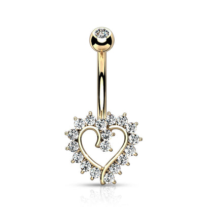 Oro 14 kt Piercing Ombelico Cuore di zirconi 