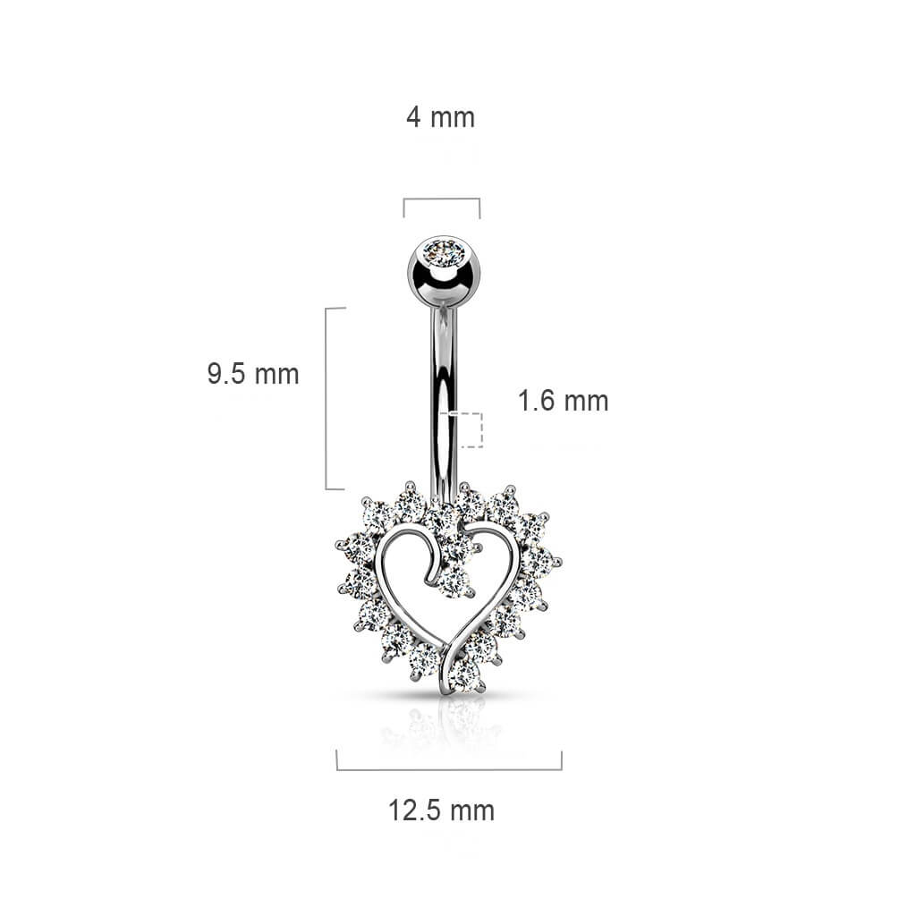 Oro 14kt Piercing ombligo Circonita corazón