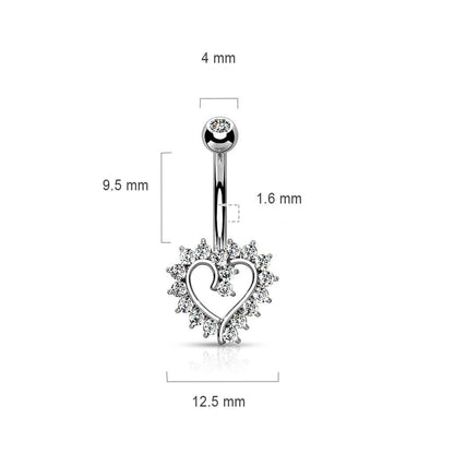 Or 14kt Piercing Nombril Cœur Zircone