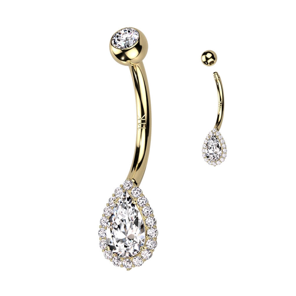 Or 14kt Piercing Nombril Goutte Opale Zircone