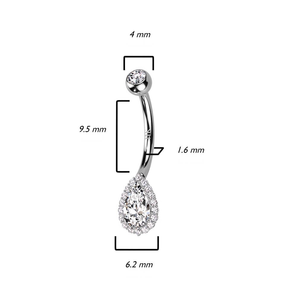 Oro 14kt Piercing ombligo Circonita ópalo gota