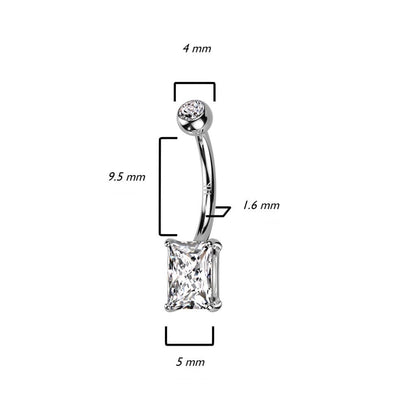 Oro 14kt Piercing ombligo Circonita Cuadrado