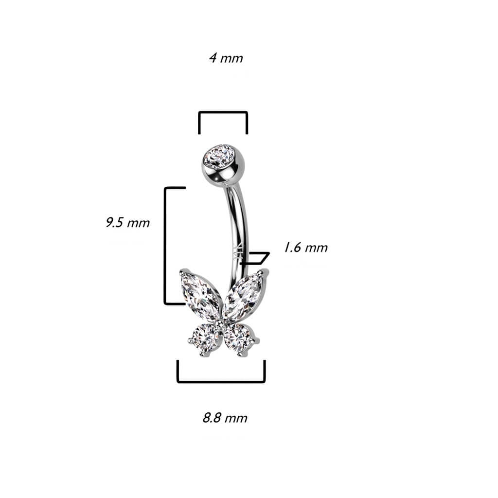 Or 14kt Piercing Nombril Papillon Opale Zircone