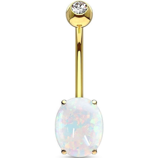 Solid Gold 14 Carat Belly Button Piercing Opal Oval