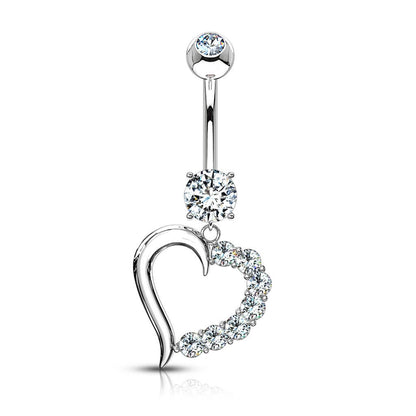 Solid Gold 14 Carat Belly Button Piercing Heart Zirconia