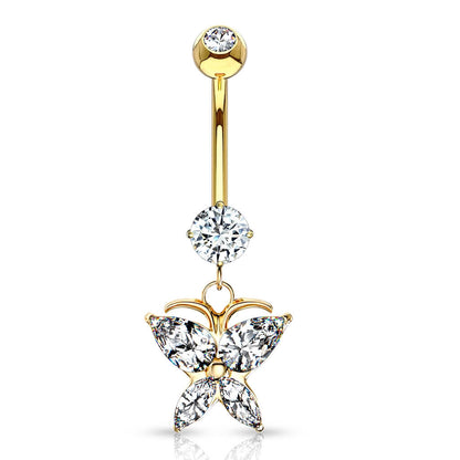 Oro 14kt Piercing ombligo Mariposa Colgante Circonita